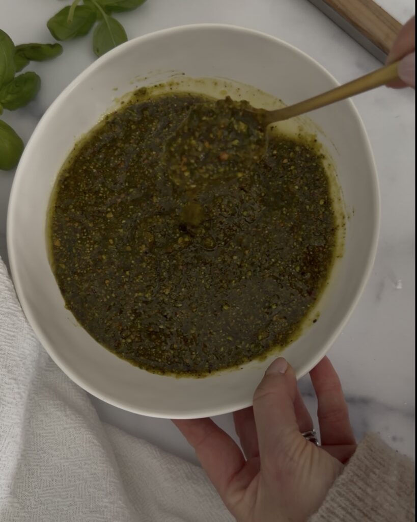 smooth and creamy pistachio pesto sauce with rich nutty texture.